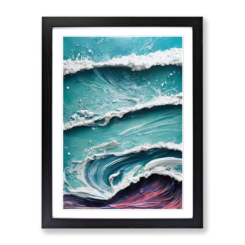 FRM-V0523-197X Beach Paint Pouring - Picture Frame Print, Black, 64cm H x 46cm W