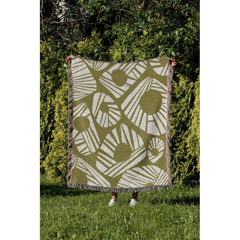 Jeté en coton à imprimé abstrait Kio, Chartreuse, 60 po x 80 po