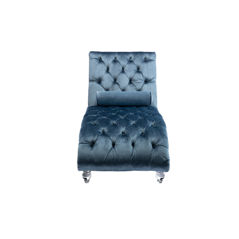 Leisure Concubine Sofa With Acrylic Feet Sleeper Chair Bedroom Chair Upholstered Chair, Light Blue Velvet