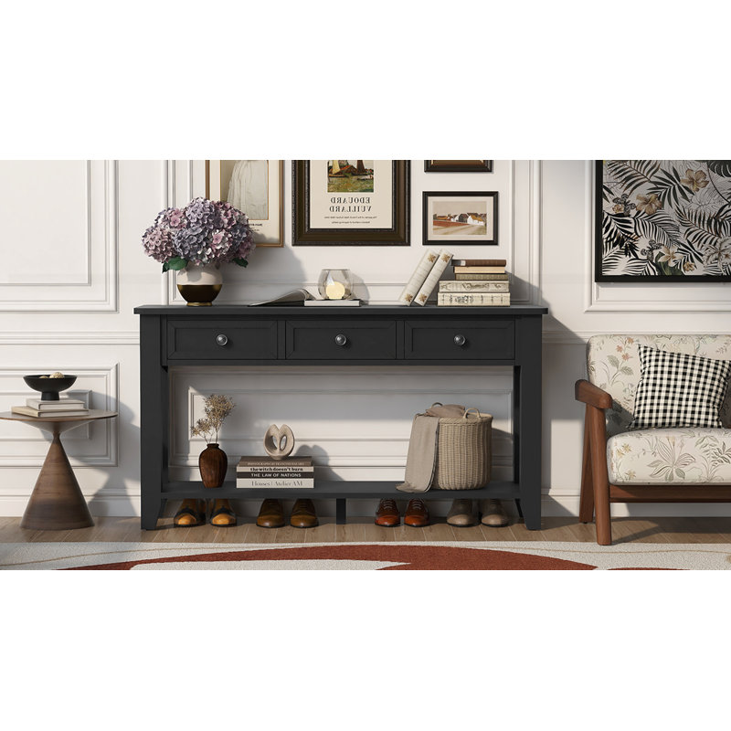 Console de 55,4 po avec trois tiroirs de rangement, Noir