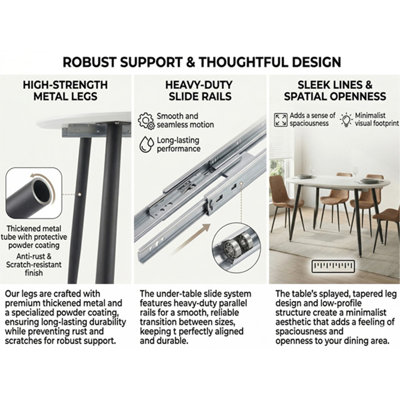 Utilisant un mécanisme télescopique intelligent, ce plateau de table en panneau de fibres à densité moyenne blanc est jumelé à des pieds en métal noir, ce qui donne une surface lisse et délicate. Sa conception unique crée une douceur.