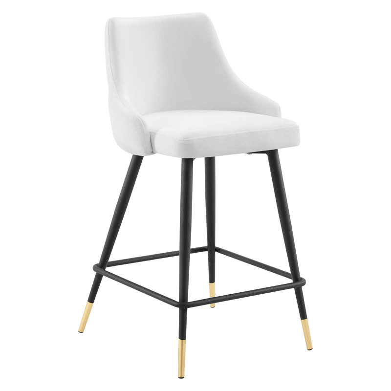 Tabouret de bar en velours Adorn Performance, Tabouret de comptoir (hauteur d'assise de 25,5 po), Blanc