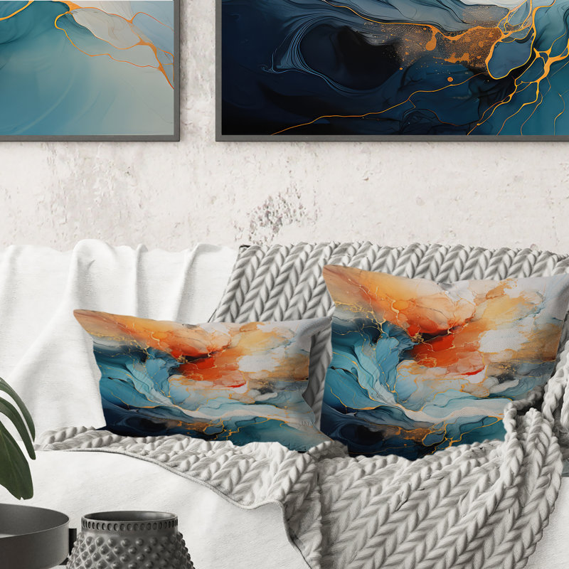 Coussin à imprimé abstrait Damas, H 16 po x l 16 po, Carré