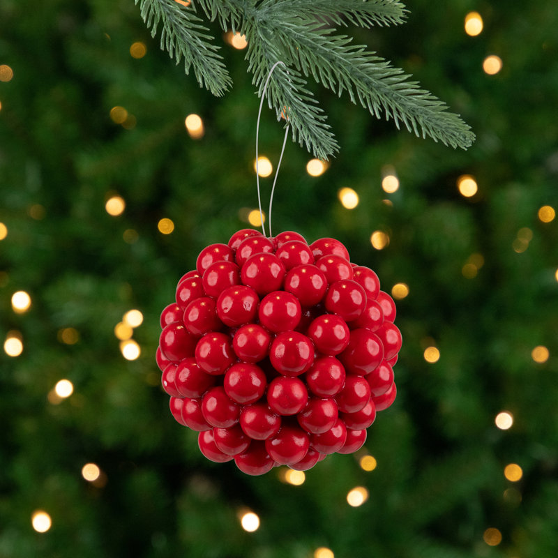 Ornement boule de Noël baies, Rouge, H 3,25 po x l 3,25 po x P 3,25 po