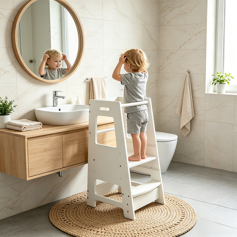 Tour réglable pour tout-petits 35,4 "pour enfants, marchepied pour enfants avec barrière de sécurité amovible