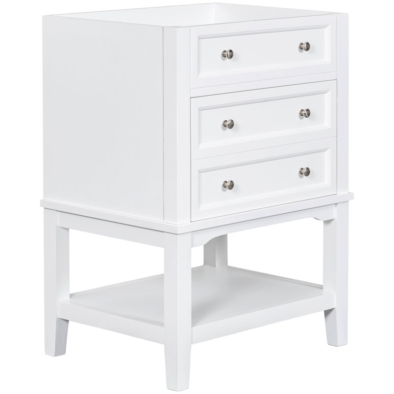 Base de meuble-lavabo 24 po blanche en bois massif avec tablette de rangement ouverte et peinte, moderne pour