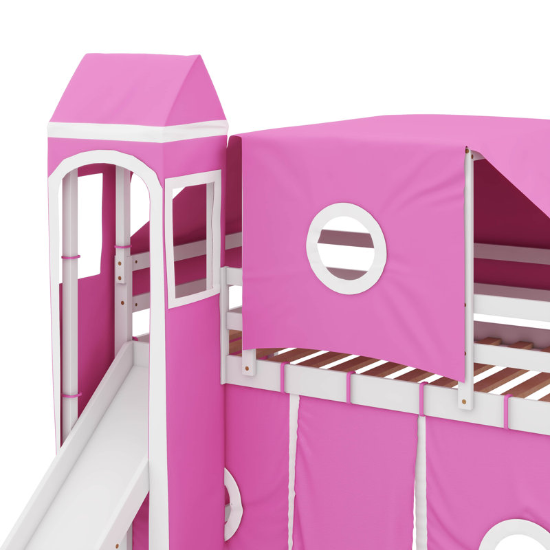 Jaleana Slat Loft Bed with Bookcase, Twin, Pink