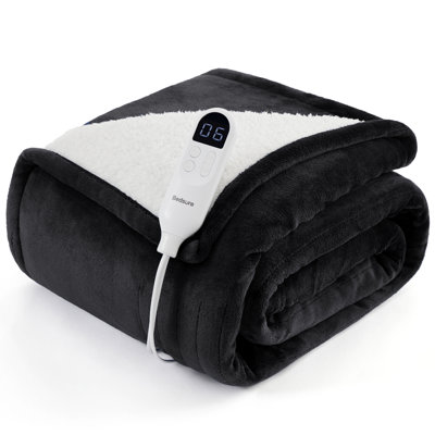 Winter Heated Blanket, Soft Flannel Electric Blanket with 4 Time Settings, 6 Heating Settings