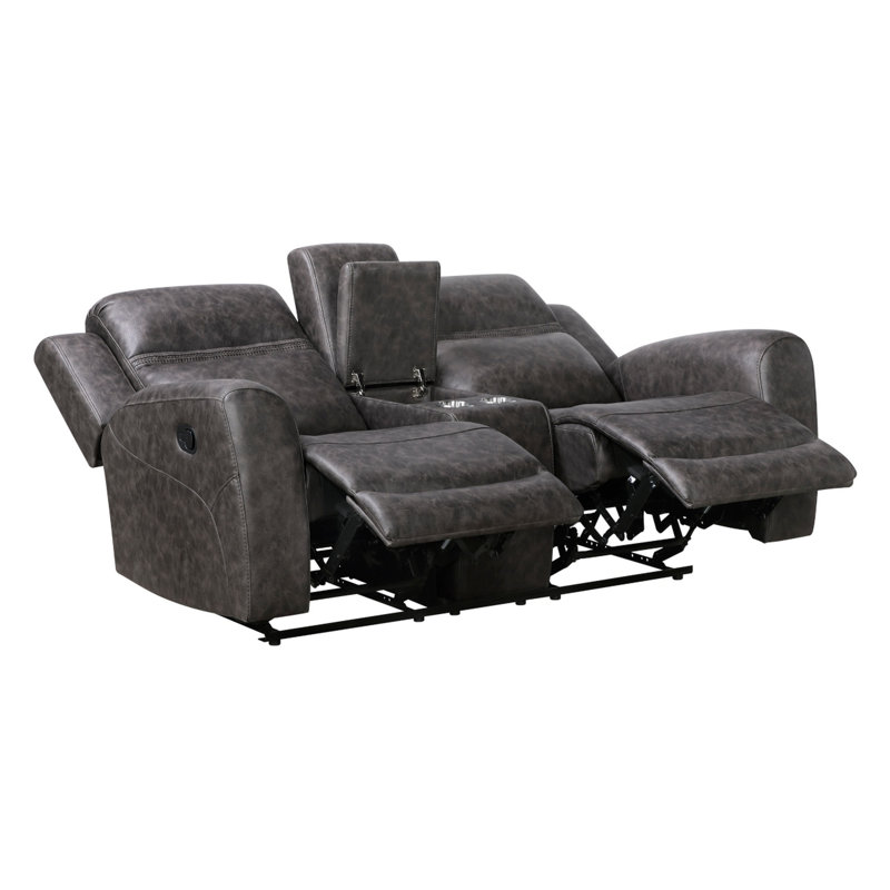 Canapé inclinable à deux places Berty, console et porte-gobelets, tissu gris, Microfibre / microsuède gris anthracite