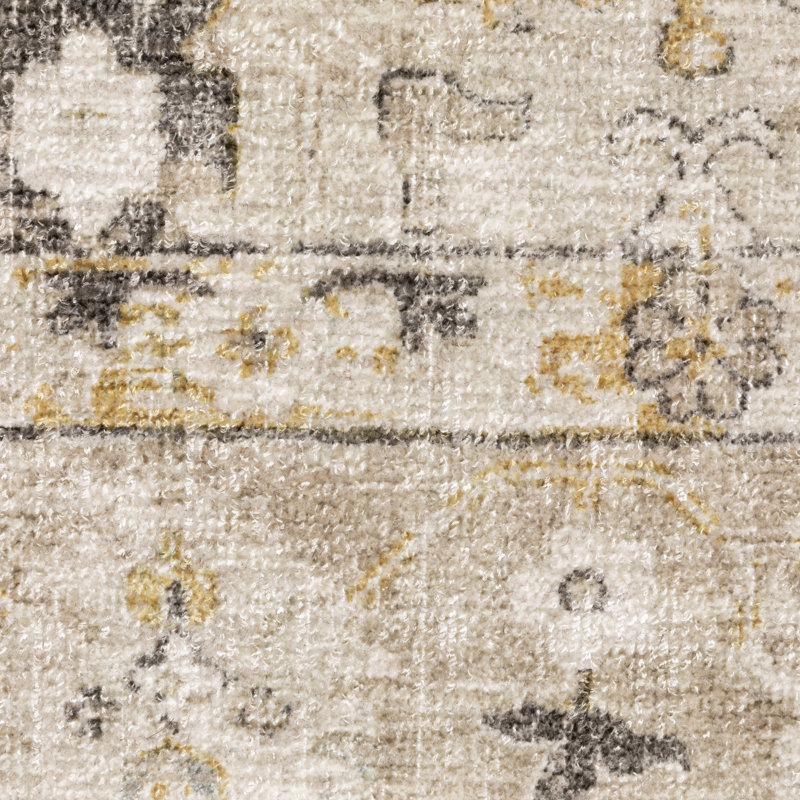 Tapis oriental beige / doré en laine fabriqué à la main Eiligio, Tapis de couloir 2 pi 6 po x 10 pi