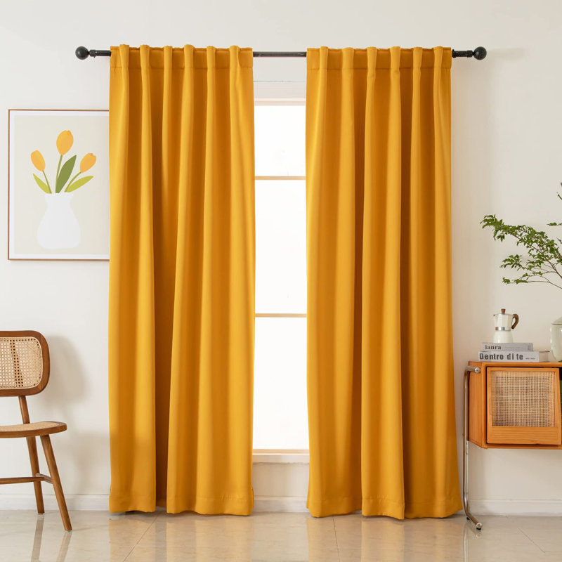 Blackout Curtains 96 Inches Long 2 Panels, Black Out Drapes For Bedroom Or Living Room, Back Tab And Rod Pocket Top, Set Of Two, Mustard Yellow, 52" Wide And 96" Length.