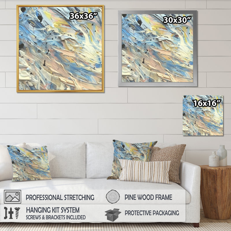 «Summer Memories Abstract in White And Blue», reproduction d'art sur toile, H 24 po x l 24 po x P 1 po, Toile tendue