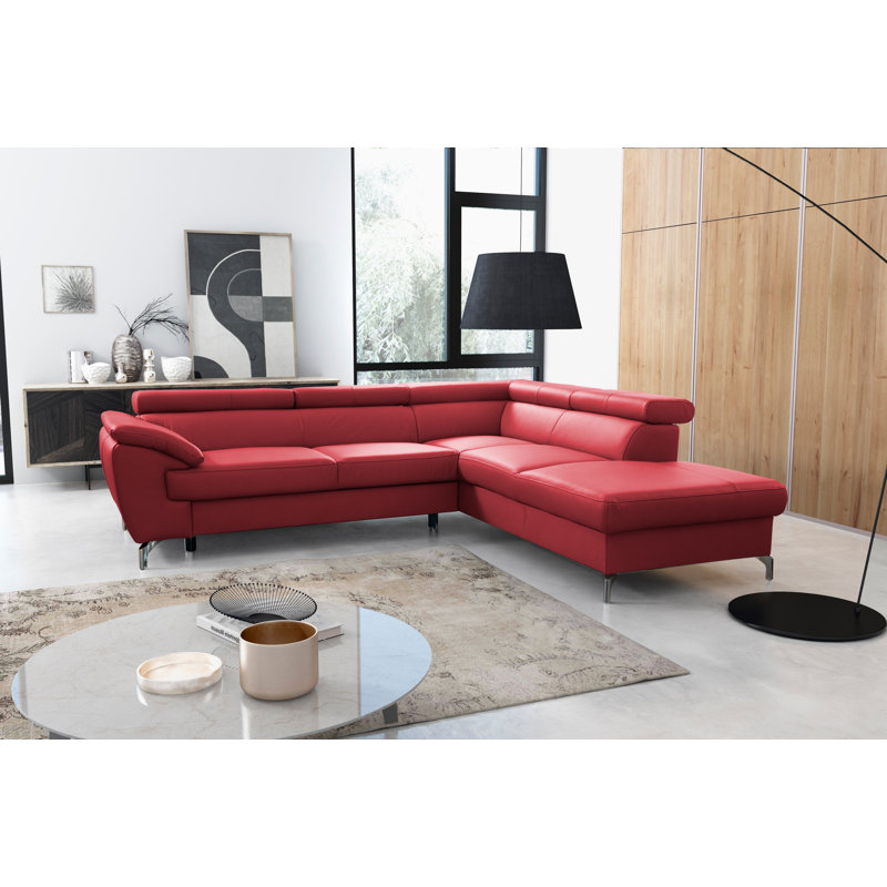 Brookhurst Leather Corner Sofabed, Right Hand Facing, Red