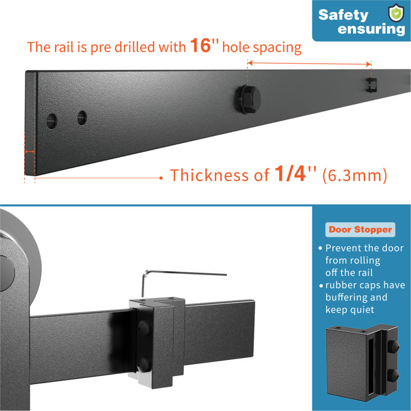 Matte Black Double Barn Door Hardware Track Kit with I-Strap Rollers