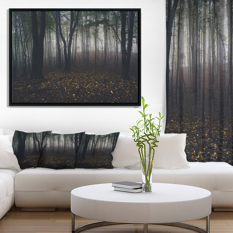 «Dark Spooky Misty Wild Forest», reproduction de photo, H 12 po x l 20 po x P 1 po, Toile avec cadre flottant