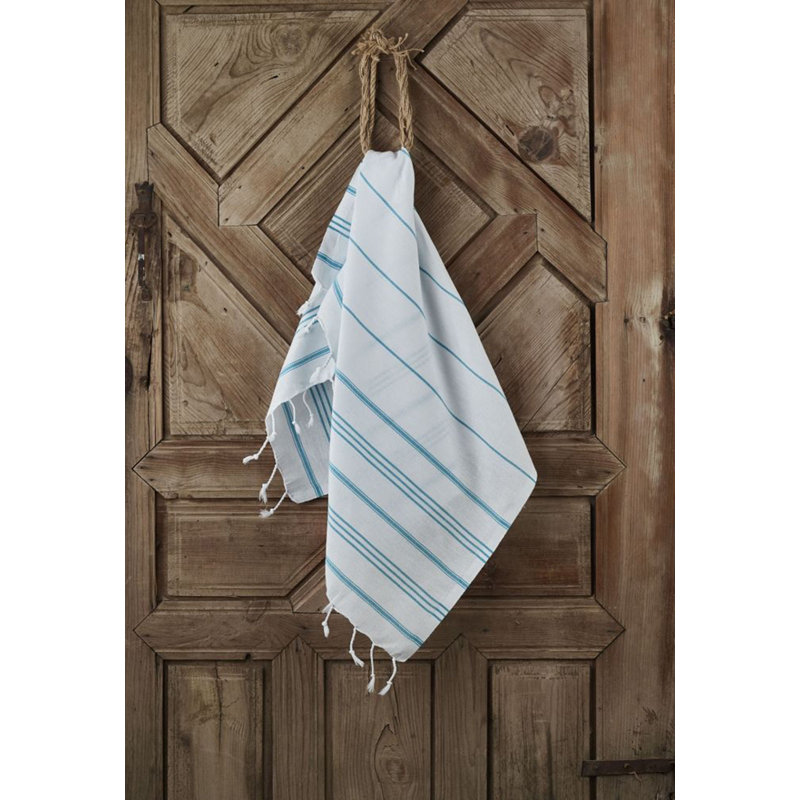 Débarbouillette 100% coton, Turquoise / blanc