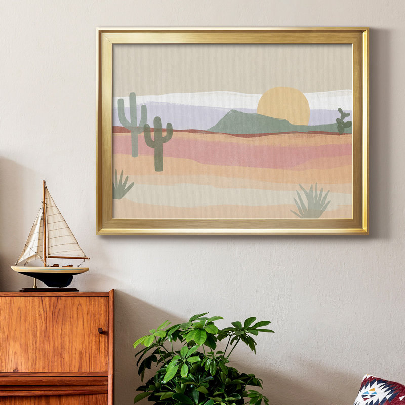 " Cactus Plateau I ", 18.5" H x 24.5" W x 1" D, Gold Closed Corner Framed Canvas