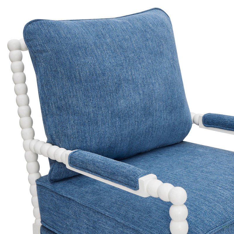 Chaise d'appoint moderne rembourrée avec structure en bois tourné, Blue Polyester, Blue, White