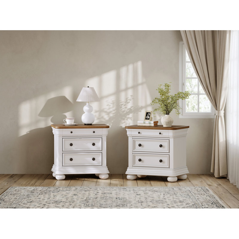 Table de chevet 3 tiroirs Bilal, Blanc