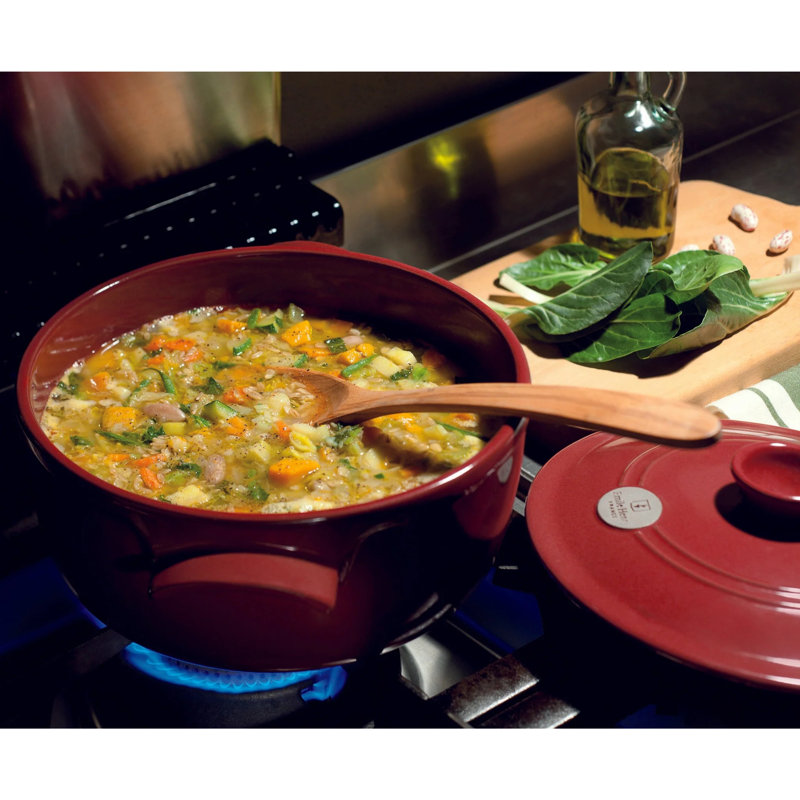 Emile Henry Ceramic Finish Flame Round Stewpot Dutch Oven, 4.2 Quart, Charcoal, 4 quarts , Charcoal