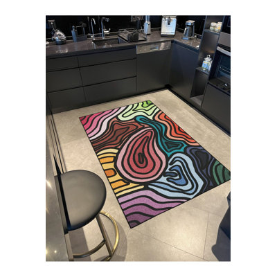 Multicolor Sketch Patterned Modern Decorative Washable Rug