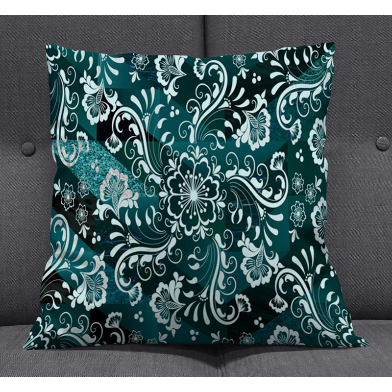 Throw Pillow With Insert, Blue Damask/Abstract 2, 18"H x 18"W