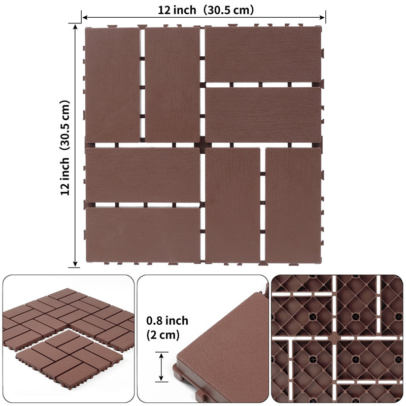 Carreaux de terrasse en plastique emboîtables, Brun