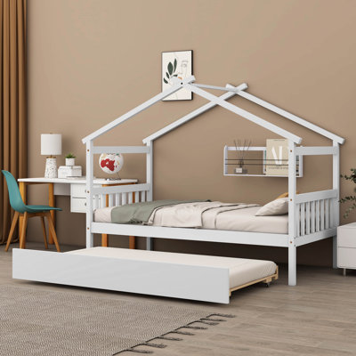 Adwaith Wooden House Bed with Twin Size Trundle -  Harper Orchard, 6393D4BE25484835B1BF84CE3F940368