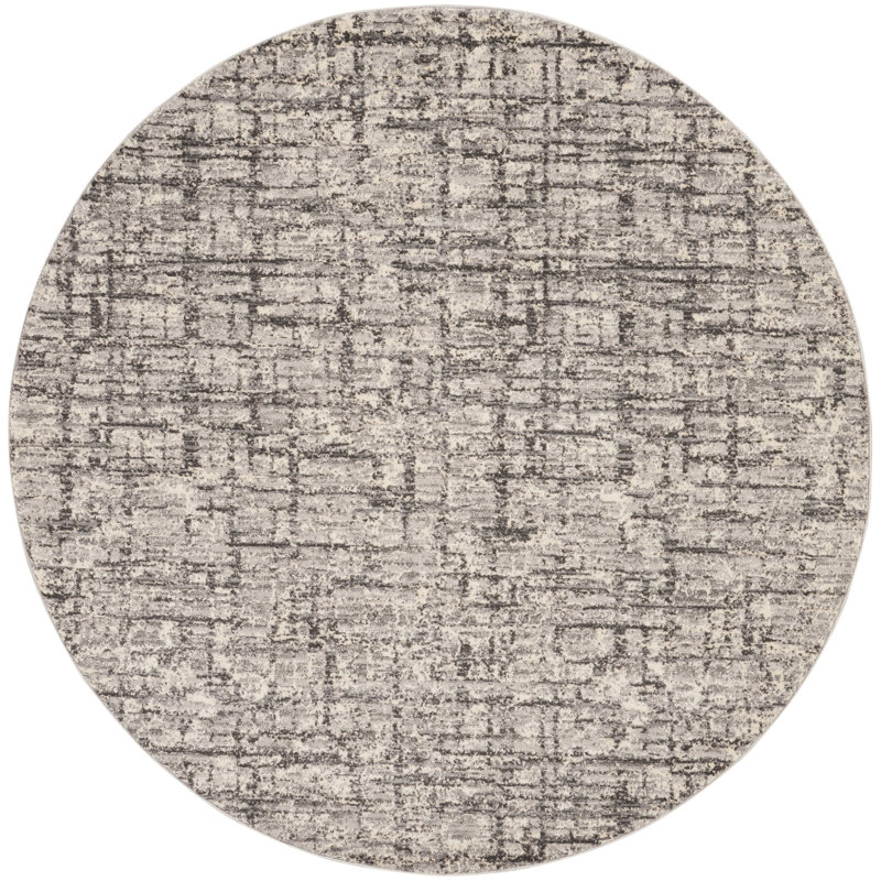 Tapis gris à motif abstrait Rush, Rond 6 pi