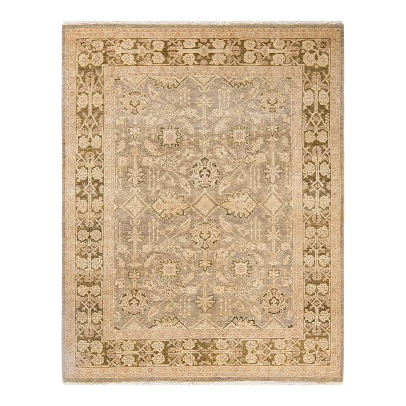 Tapis gris noué à la main de conception unique 6 pi x 7 pi 7 po Slosberg