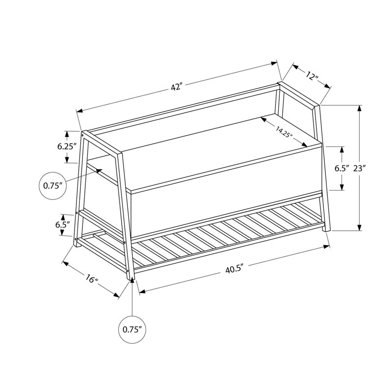Banc à chaussures Shon, siège de rangement pour chaussures rectangulaire de 42 pouces, métal, Brun taupe