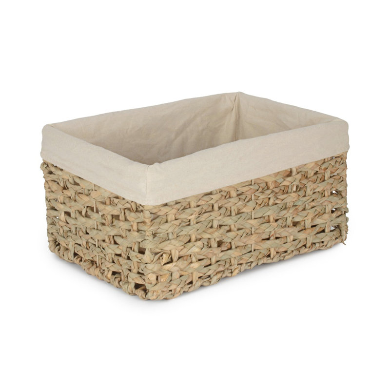 Thatch Grass Woven Storage Basket with White Cotton Lining, 34 cm H x 47 cm W x 24 cm D