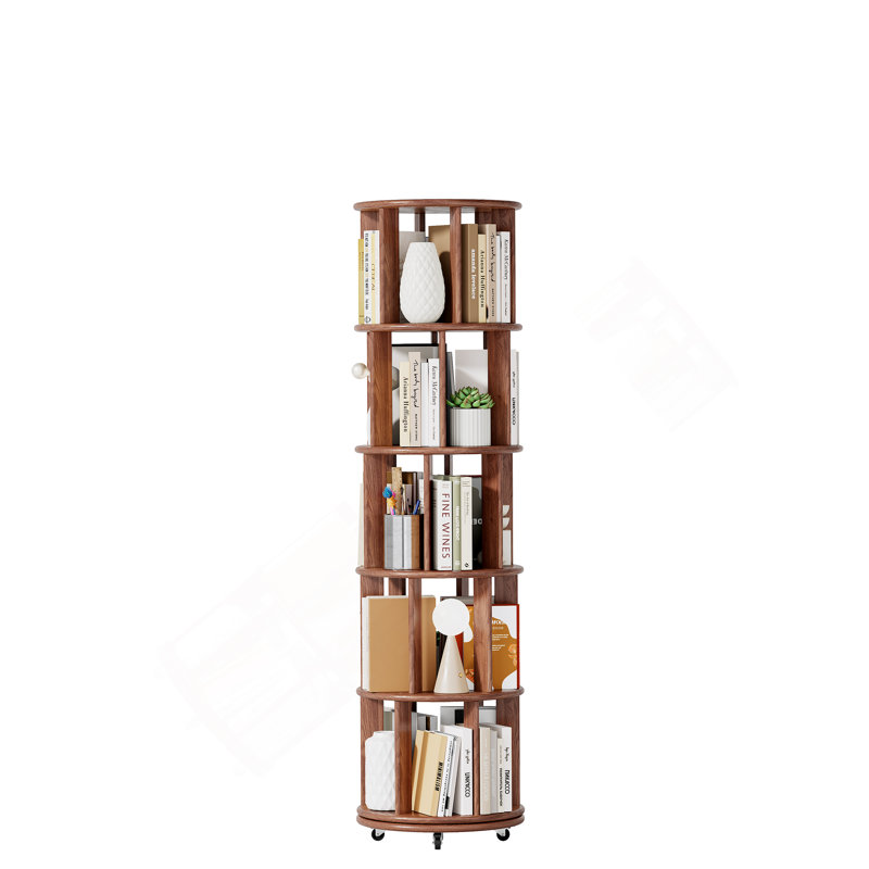 Bibliothèque rotative avec roulettes, bibliothèque ronde, tour à 360 ° pour petits espaces