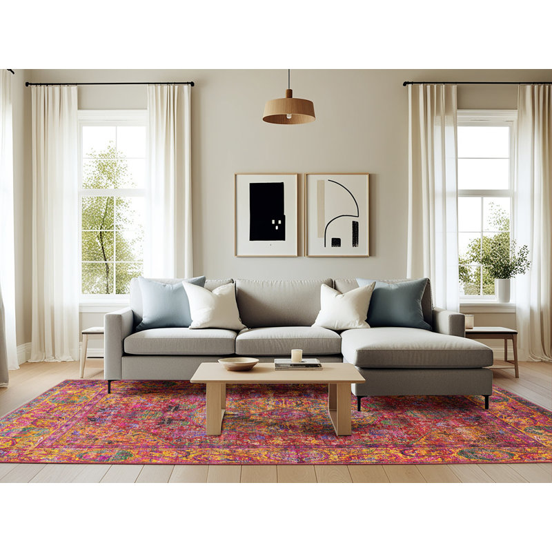 Tapis 100% moderne 1537 de style Mid-Century lavable à la machine, Rectangle 6 pi x 9 pi