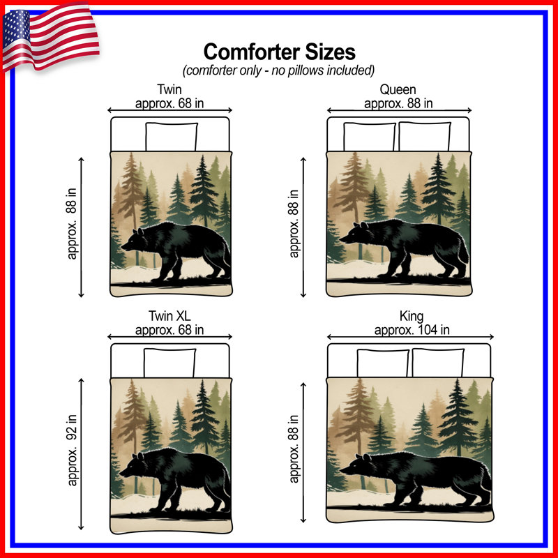 Bear Silhouette In Forest Comforter, Twin Extra Long