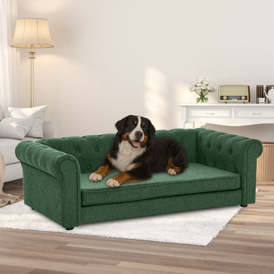 Canapé-lit Chesterfield avec dossier capitonné, coussin amovible et accoudoirs roulés classiques pour chiens de taille moyenne à grande