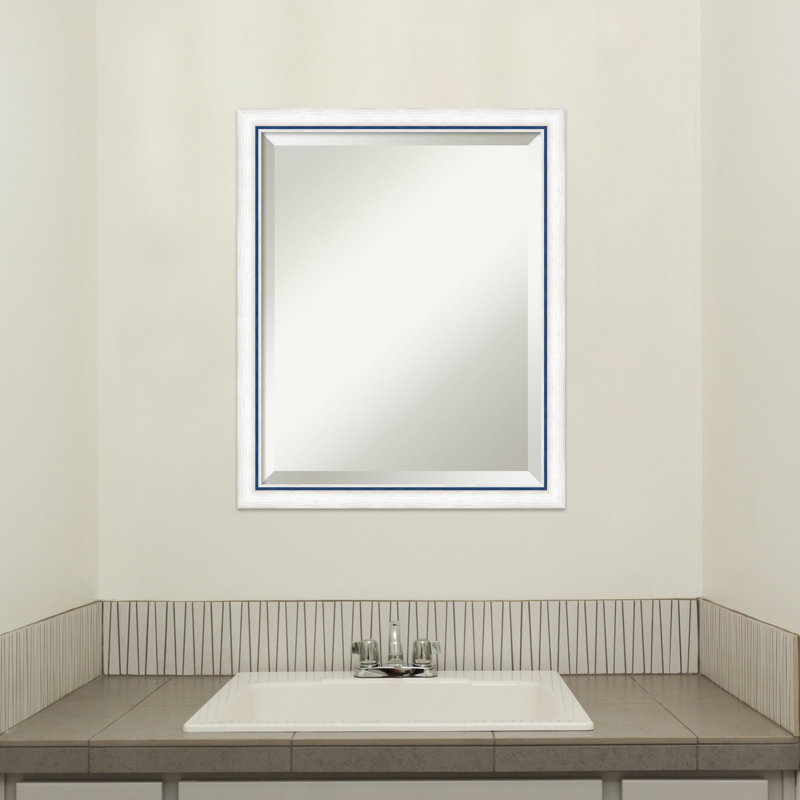 Jeritah Solid Wood Rectangle Wall Mirror, 22.25" x 18.25", White/Blue