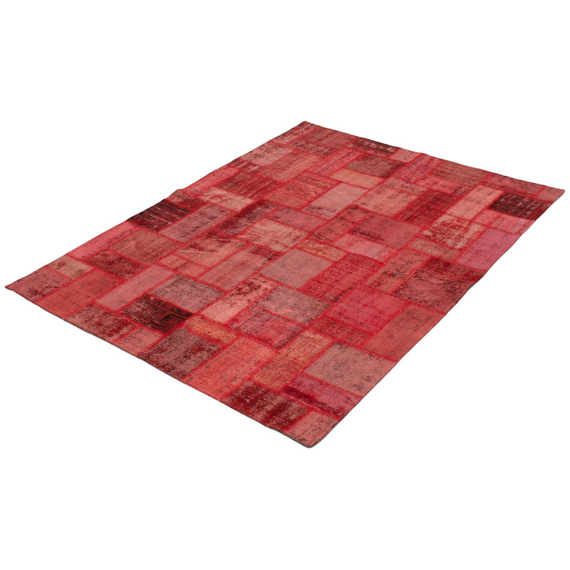 Tapis décoratif en laine rouge foncé de conception unique noué à la main des années 1980 5 pi 7 po x 7 pi 7 po