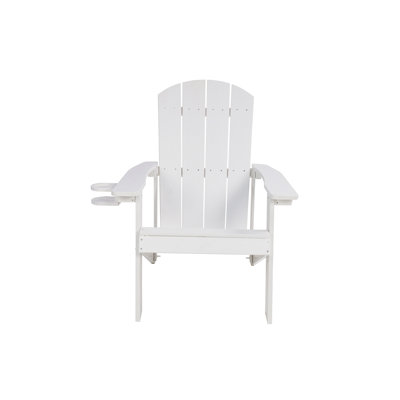 Classic White Adirondack-Style Outdoor Lounge Chair, Sleek Minimalist Design With Integrated Cup Holder, A Timeless Accent For Coastal Patios, Modern Gardens, Balcony Nooks, And Casual Outdoor Living Spaces