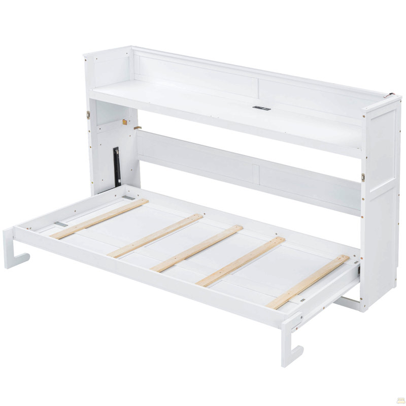 Lit escamotable simple TG avec bureau, lumière DEL et station de charge USB