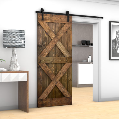 84'' Solid Wood Paneled Painted without Installation Hardware Kit Barn Door
