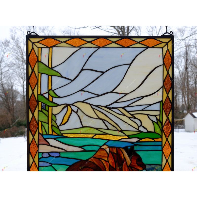 Panneau de vitrail en verre teinté style ours Tiffany 20,25 po x 34 po