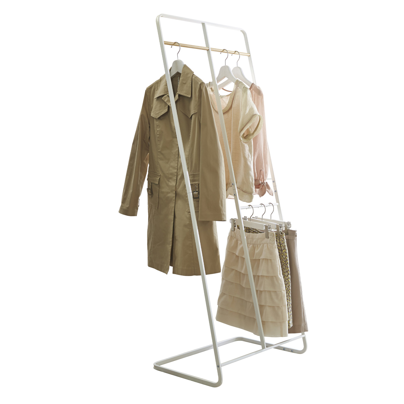 Yamazaki Home 2-Level Coat Rack, Steel, White
