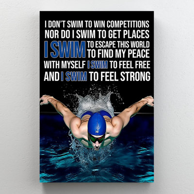 «I Swim To Feel Strong», ensemble de 1 impressions rectangulaires «I Swim To Feel Strong» sur toile
