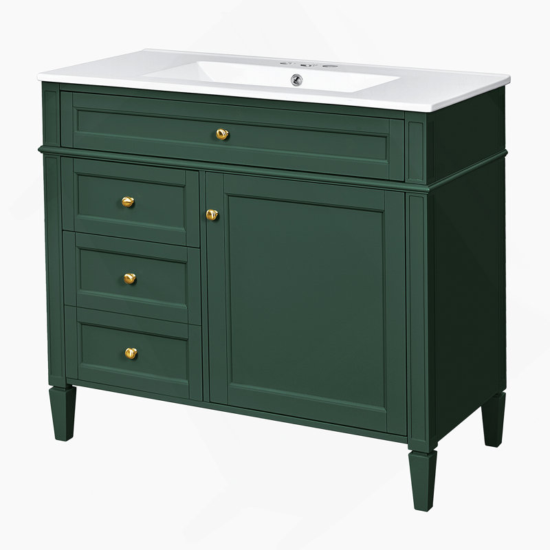 Meuble-lavabo 36 po avec lavabo supérieur, meuble-lavabo moderne avec 2 tiroirs et tiroir escamotable, meuble-lavabo simple