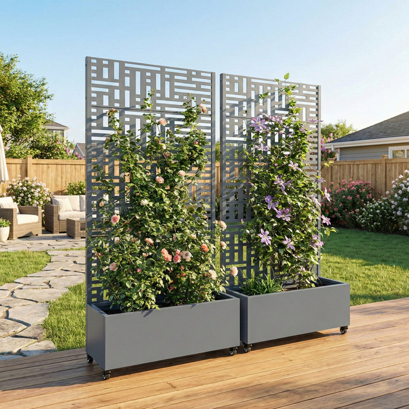 Boîte à fleurs en métal avec treillis Abraham, H 72 po x l 35 po x P 16 po, Dark Grey