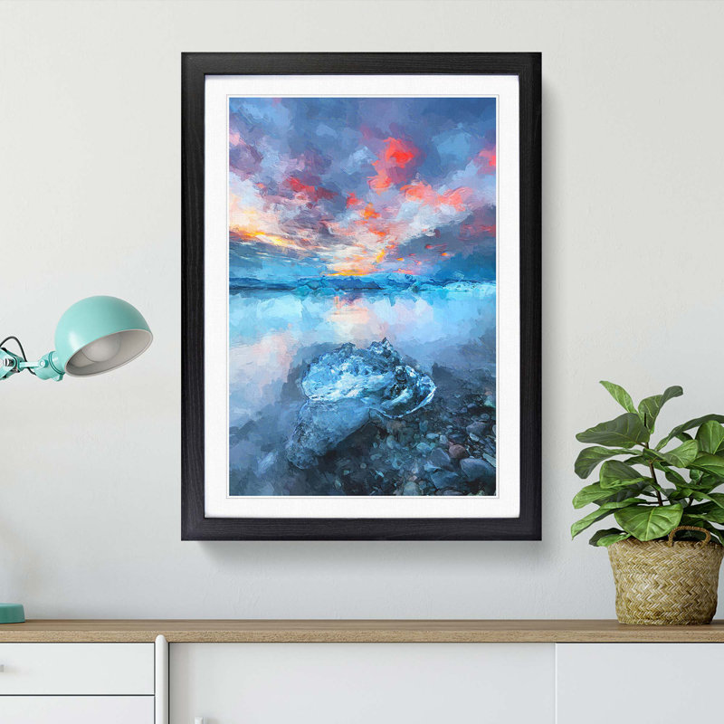 Iceland View in Abstract - Picture Frame Graphic Art Print, 60cm H x 40cm W x 2cm D, Black