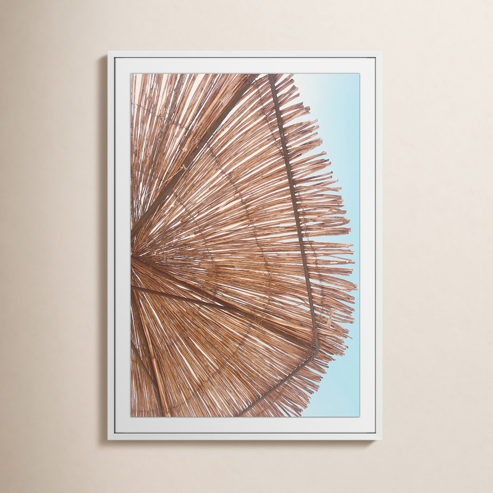 Rosy Straw Umbrella - Picture Frame Photograph, 41.50" H x 29.50" W x 1.25" D, Satin White