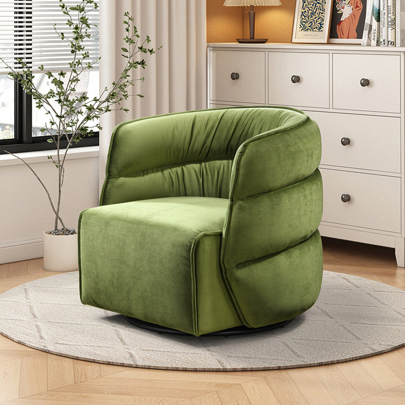 Fauteuil demi-tonneau pivotant en velours Amundsen, Velours vert
