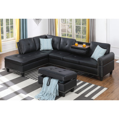 Faux Leather Sectional Sofa With Ottoman